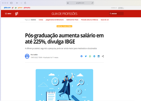 notícia: Pós-graduação aumenta salário em até 225%, divulga IBGE